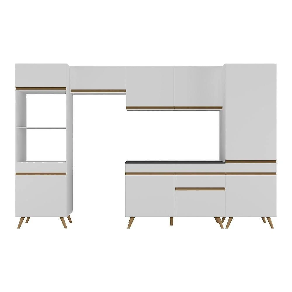 Armário Cozinha Modulada Completa 314cm Com Balcão Veneza Multimóveis Mp3757 Branco/dourado