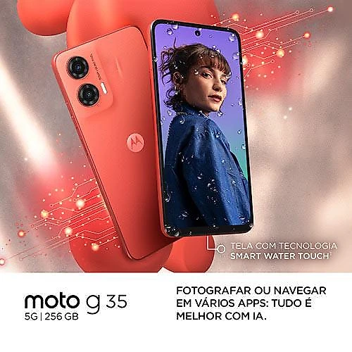Smartphone Motorola Moto G35 256GB Dual Chip 5G Tela 6.7" Câmera Dupla 50MP+8MP Coral