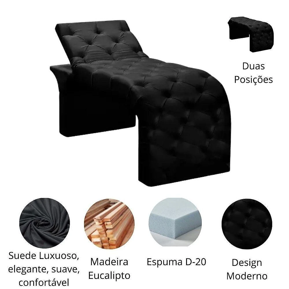 Maca Estofada Estética Cílios Regulável Spa Suede Eloísa Preto
