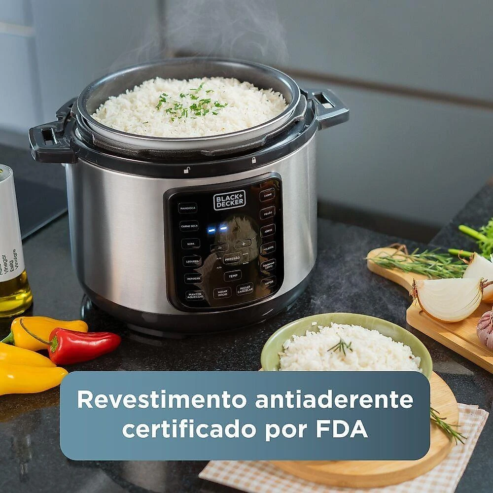Panela de pressão elétrica black+decker pp900g gourmand gris 5l 900w inox 110