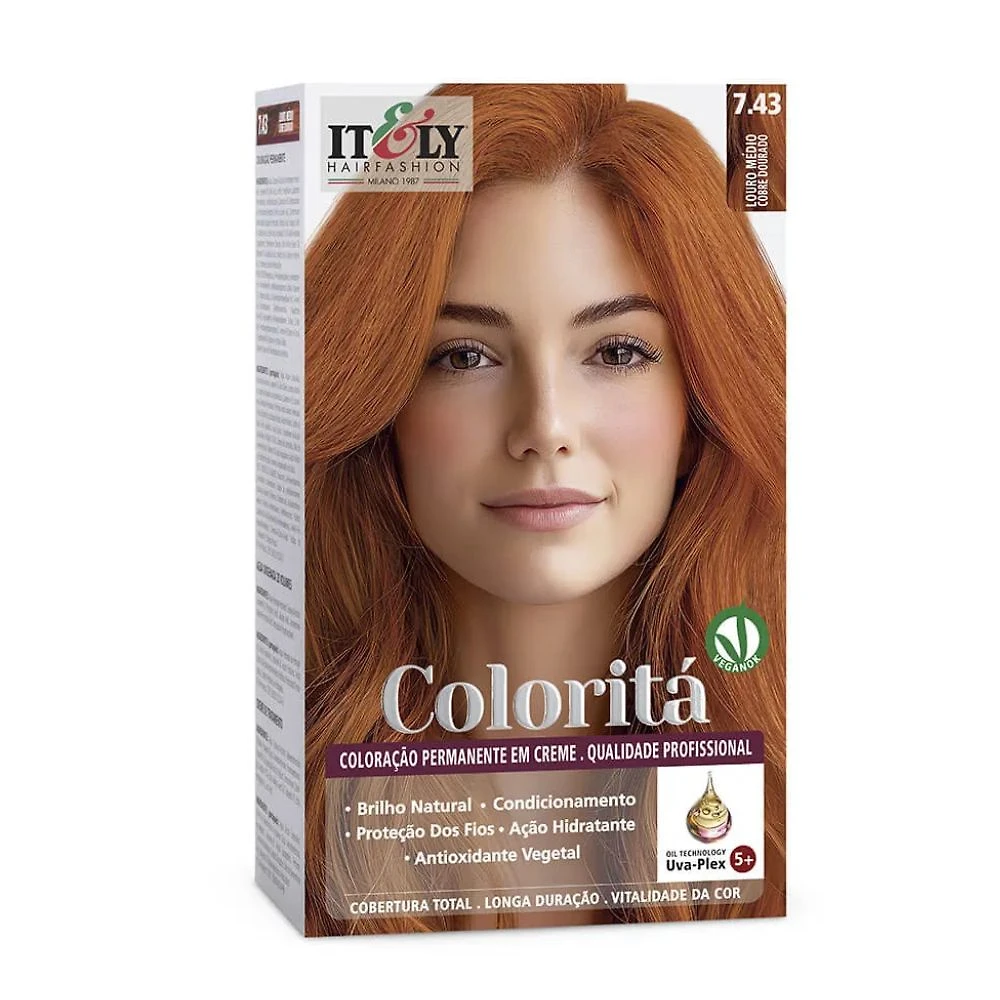 Coloração Itely Coloritá 7.43 Louro Médio Cobre Dourado