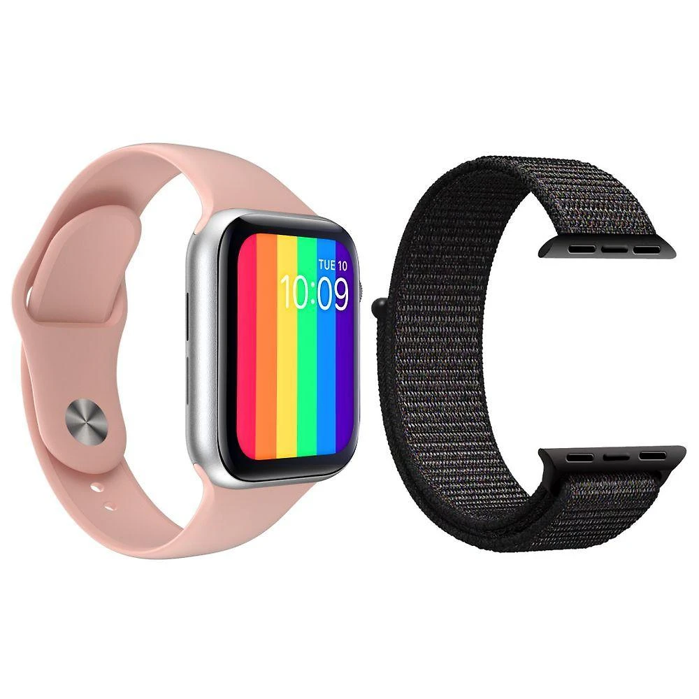 Kit 1 Smartwatch Iwo12 Lite Rosa + 1 Pulseira Preto
