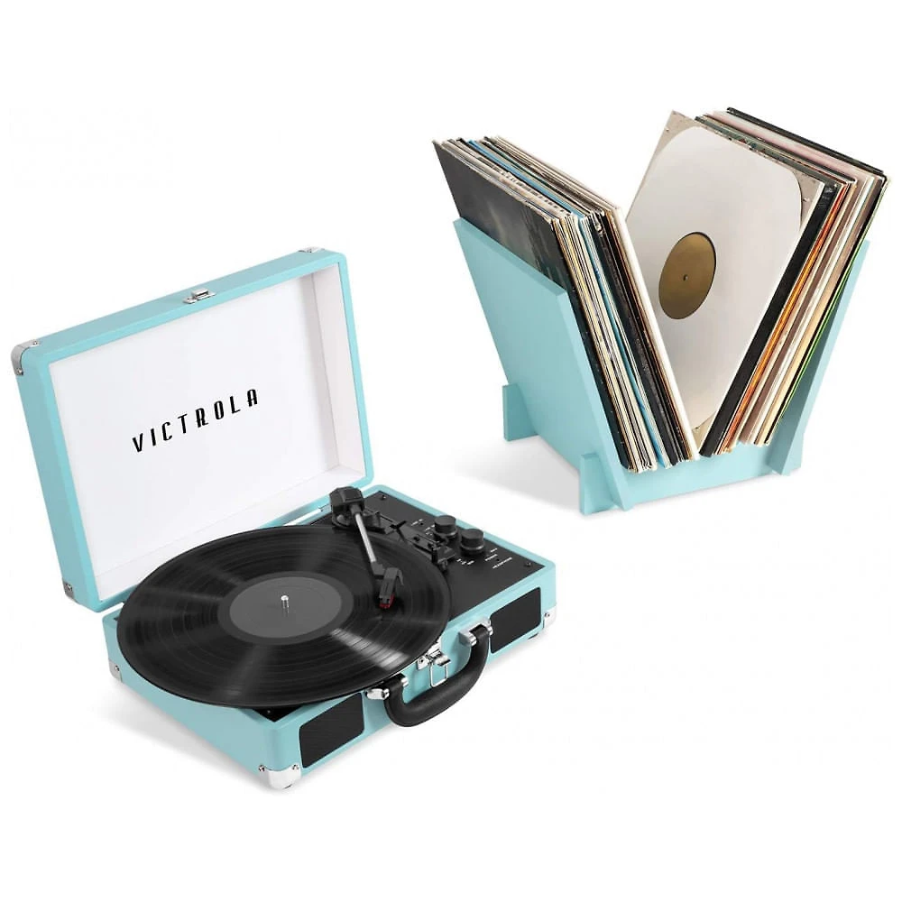 Toca Discos Retrô com Suporte de Record Player e Bluetooth, Vitrola Journey, Azul Turquesa