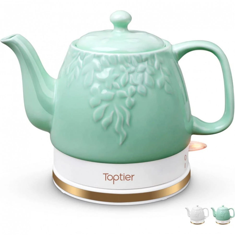 Chaleira Elétrica Toptier 1L em Aço Inoxidável com Desligamento Automático e Proteção Contra Fervura, 110V, Verde