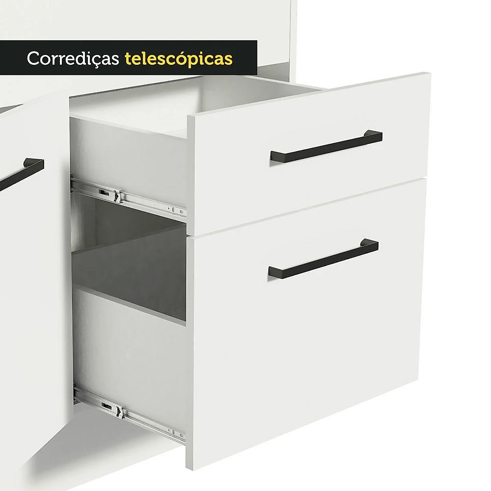 Balcão de pia cozinha 150 cm 2 portas e 2 gavetas (com tampo) branco agata madesa