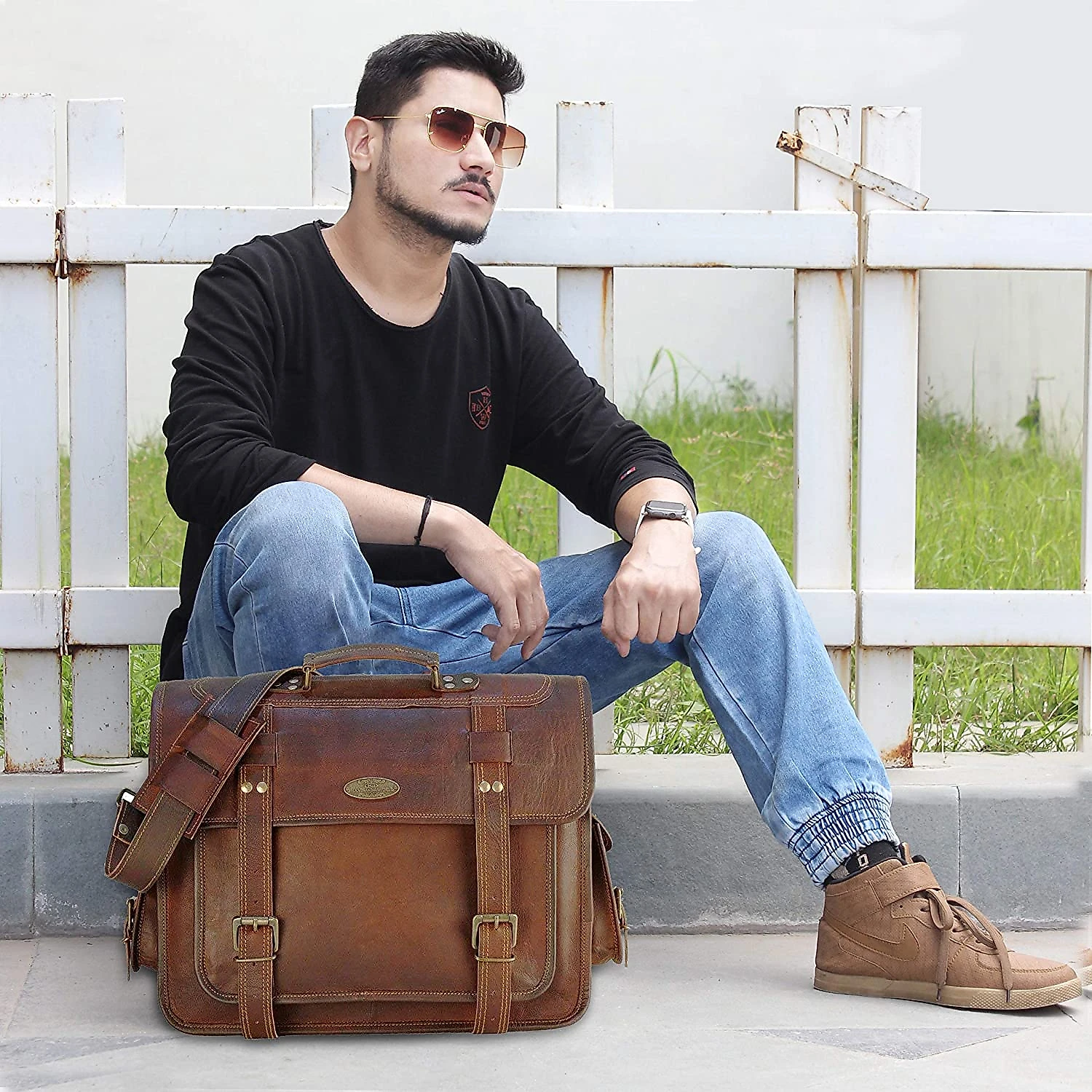Handmade World 2088 BolsaPasta de Couro Genuíno Masculina para Laptop Marrom