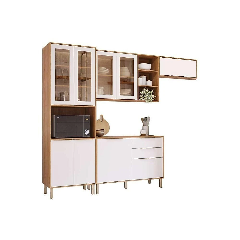 Cozinha Completa C4P256 11 Portas 2 Gavetas MDF 120cm Amadeirado Brilhante