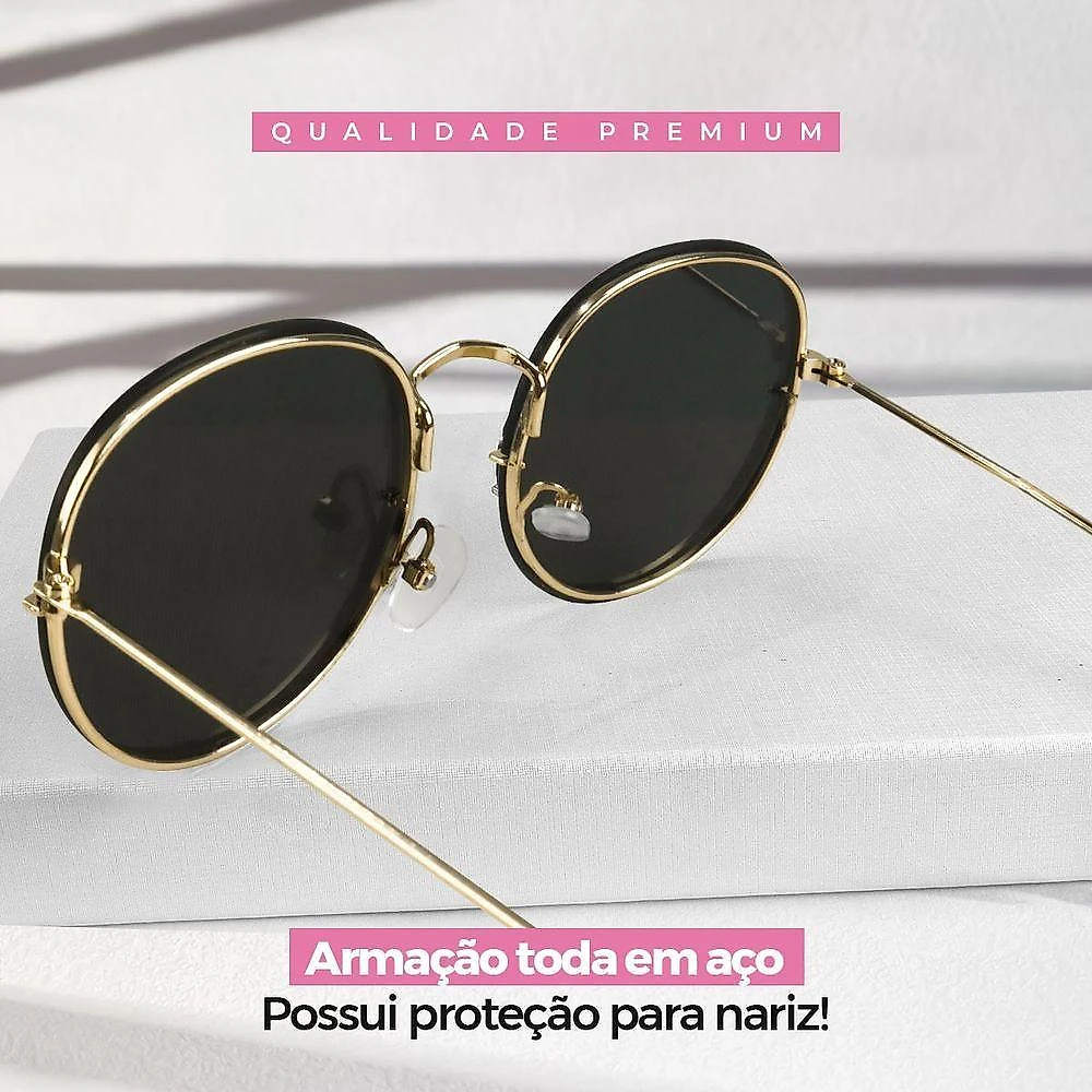 Oculos Sol Preto Aço Inoxidavel Casual Feminino Praia Case