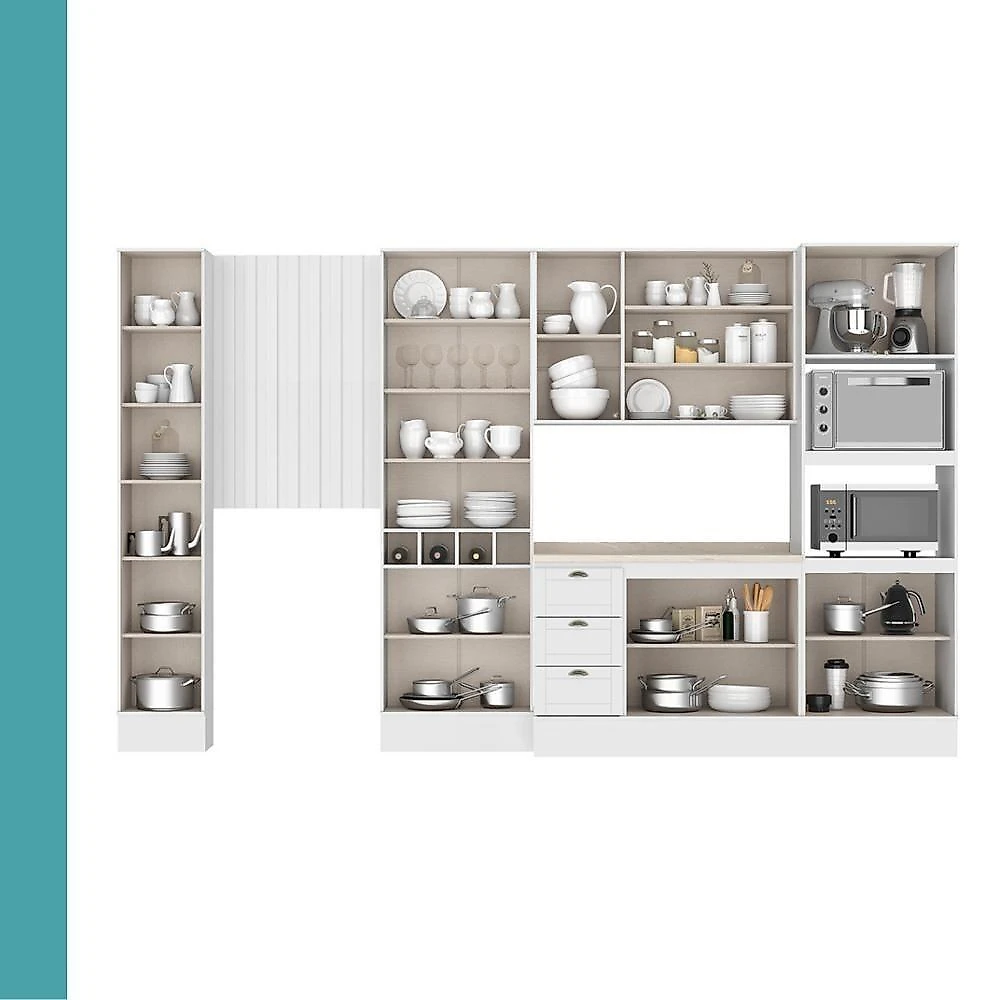 Cozinha Milla Cora Flow 15 Portas 3 Gavetas MDF 360CM Branco Móveis Carraro