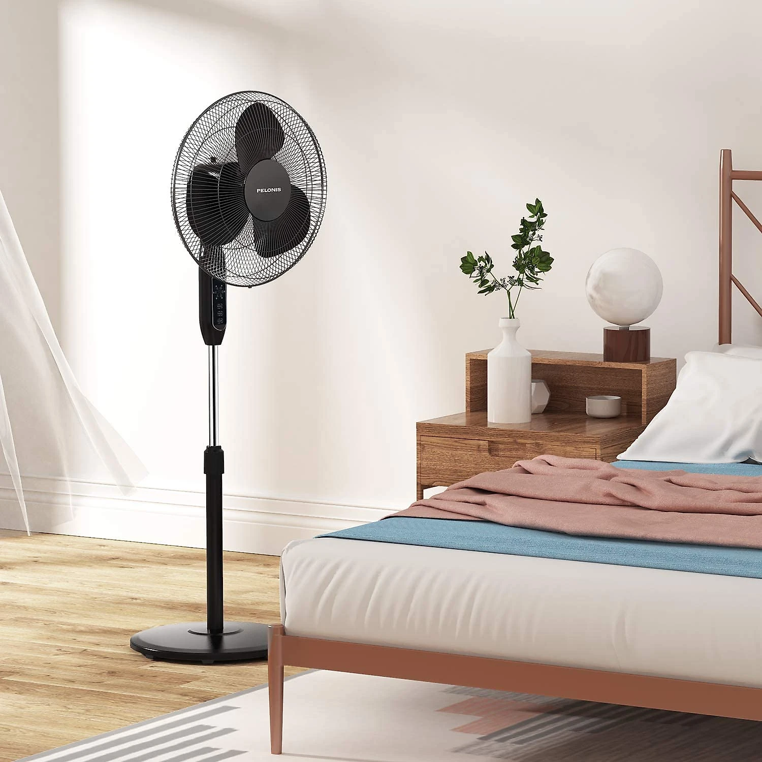 PELONIS 16 Pedestal Remote Control Oscillating Stand Up Fan 7Hour Timer 3Speed and Adjustable Height PFS40A4BBB Supreme 16Black