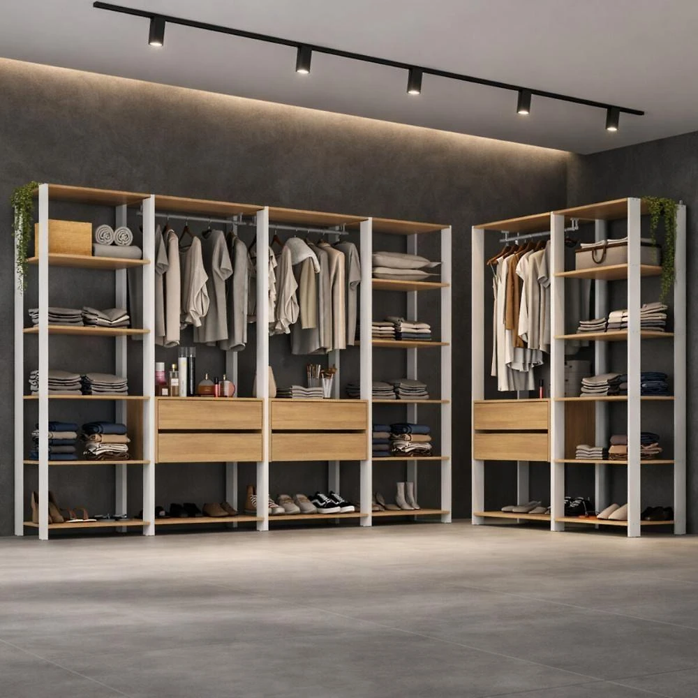 Guarda-roupa Closet Modulado Arizona 6 Gavetas 405cm Multimóveis Mp4785 Branco/madeirado
