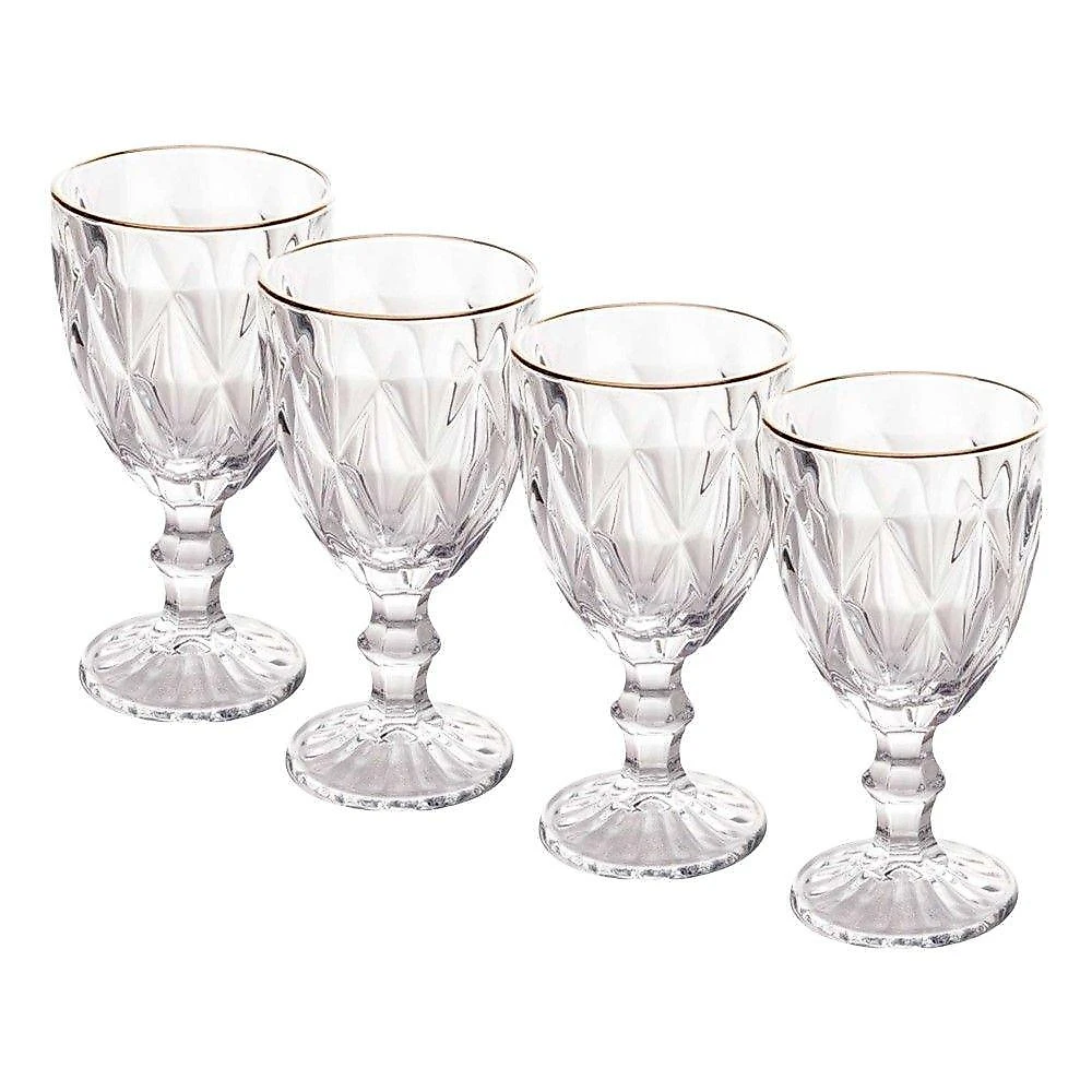 Jogo Jarra 1l Diamond Com 4 Taças De Vidro 325ml Fio De Ouro Borda Dourada água Suco Lyor
