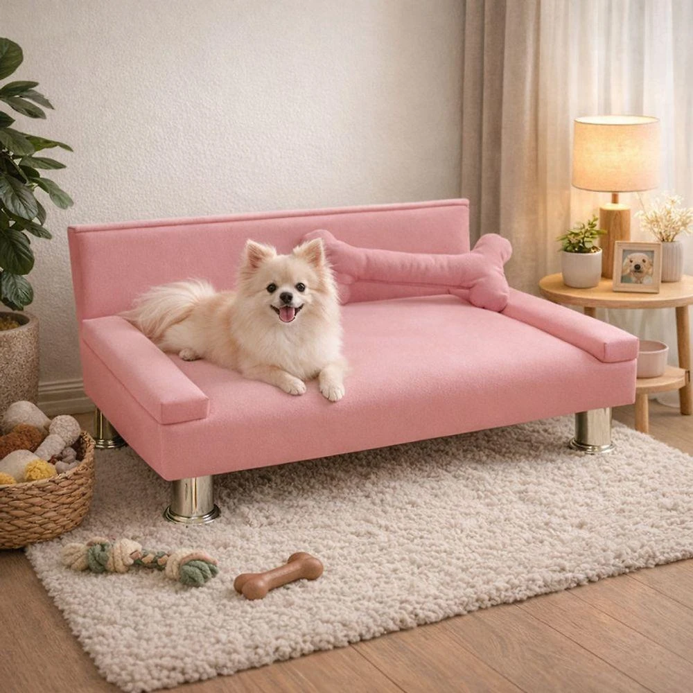 Cama Pet Pallazio para Cães e Gatos Rosa 90x60x20cm com Almofada de Osso