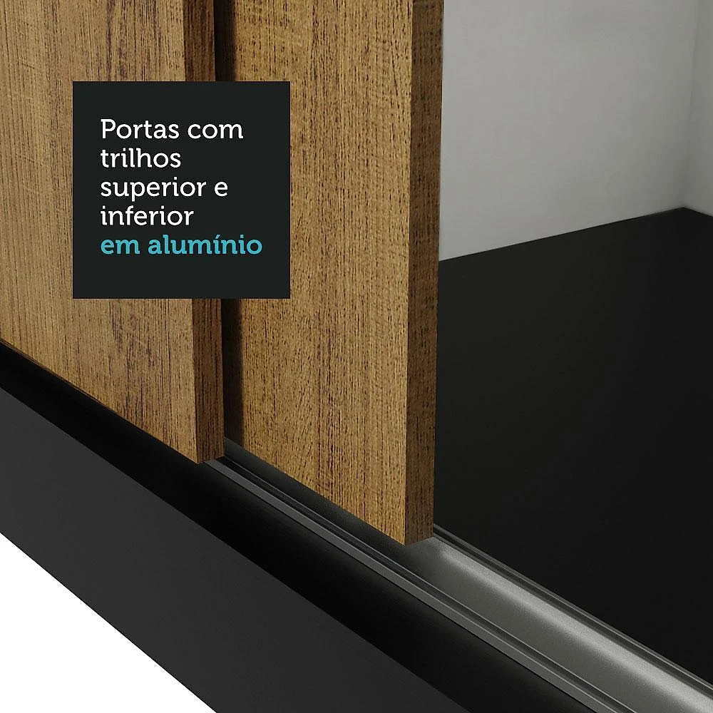 Guarda roupa casal madesa lyon plus 3 portas de correr 4 gavetas preto/rustic
