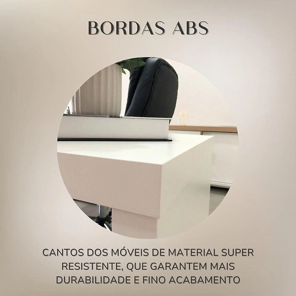 Conjunto Mesa Escritório Tamburato com Gavetas Lado Direito e Mesa de Apoio Carvalho / Branco