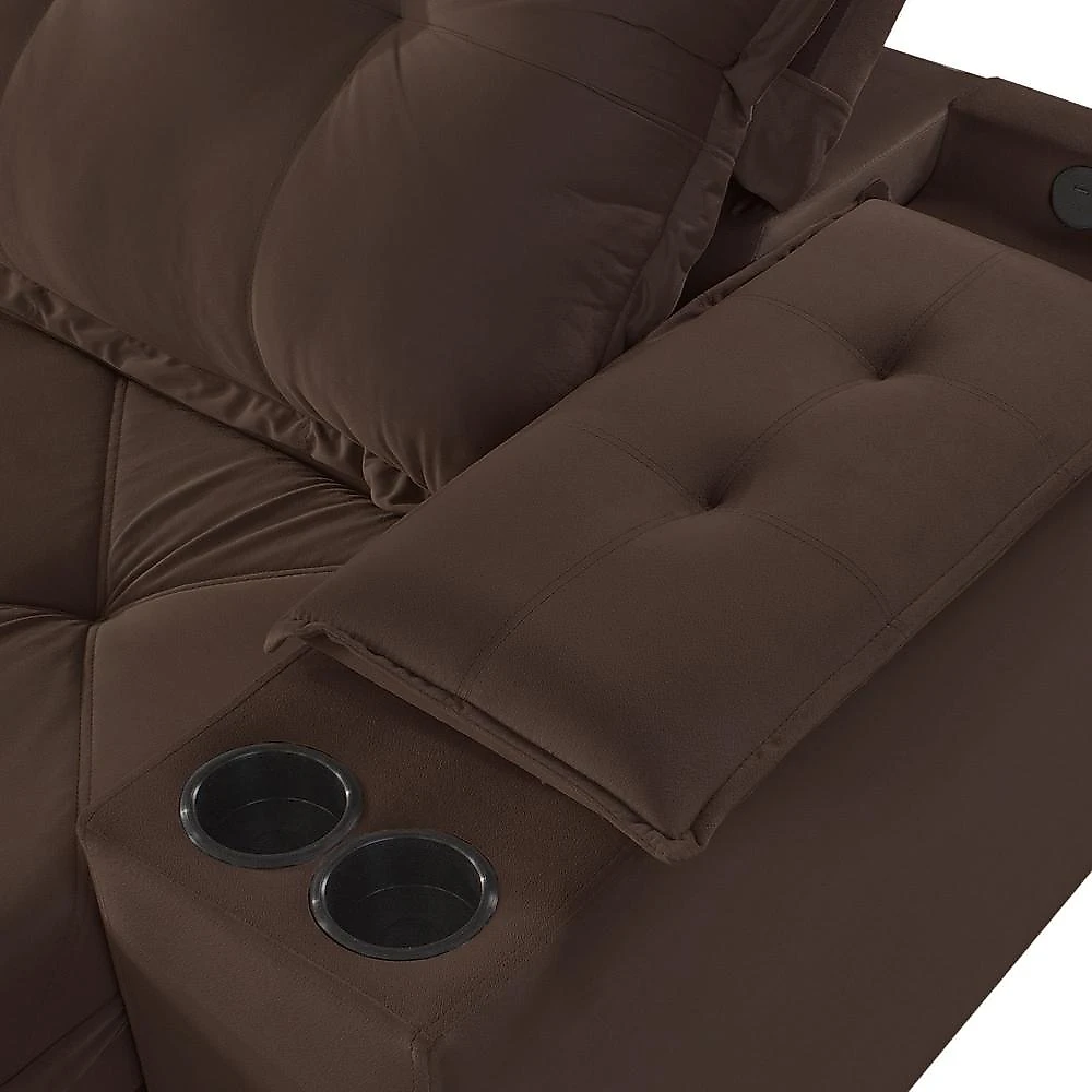 Sofá Retrátil e Reclinável com Entrada USB e Porta Copos 250cm Veneza Yescasa Sofá Retrátil e Reclinável 250cm M163 com Porta Copos Yescasa Veludo/Marrom Escuro