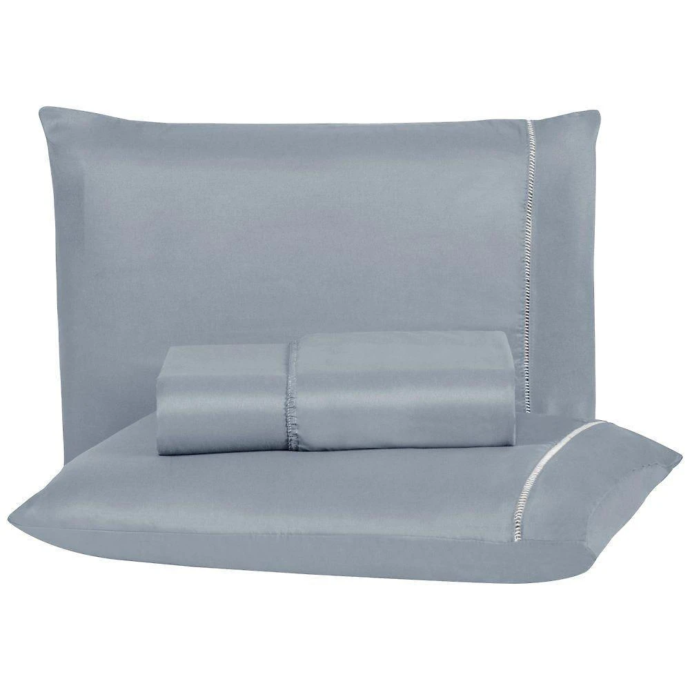 Jogo de Cama Queen Aquarela Ponto Palito Micropercal 200 Fios Cinza Enxovais Aquarela