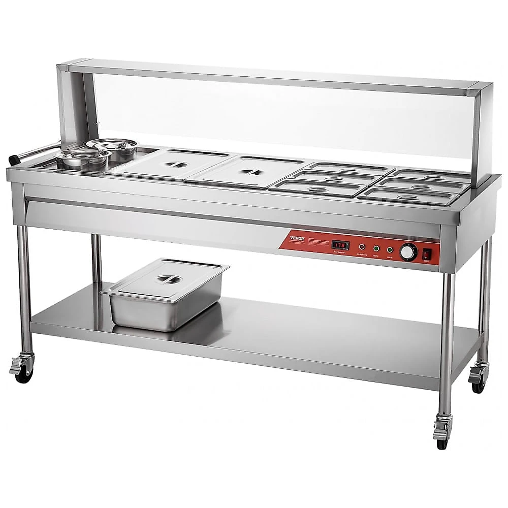 Balcão Térmico VEVOR Inox 8 Cubas + 2 Potes Buffet Profissional 1800W 110V