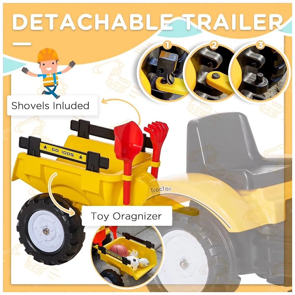 Escadeira Infantil com Buzina e Reboque Destacável, 6 Rodas, Aosom, Amarelo 110v