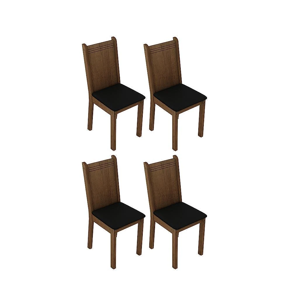 Kit 4 cadeiras 4290 madesa - rustic/preto