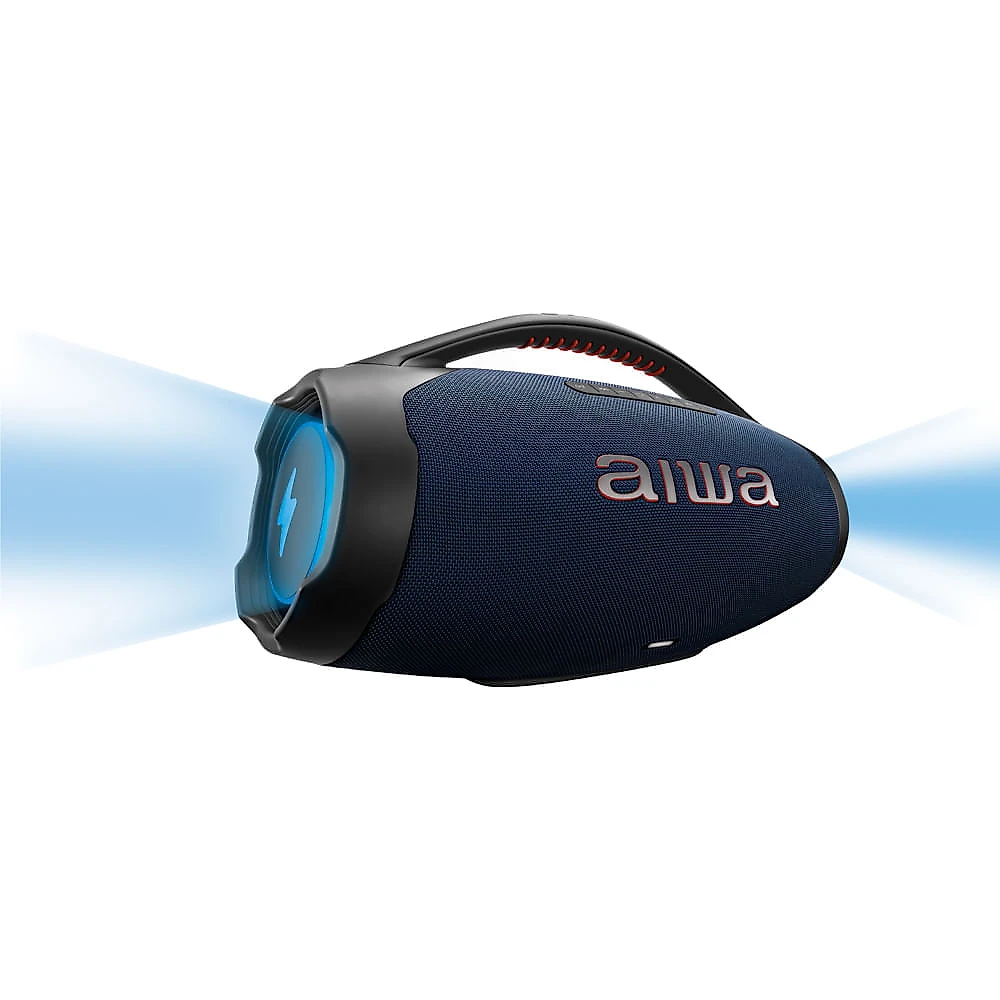 Miniatura Caixa de Som Boombox Plus AIWA BBS-01-LBL 200W BT 30H IP66 USB RGB BOOMBOX C/ LUZES AWS-BBS-01-LBL BIVOLT