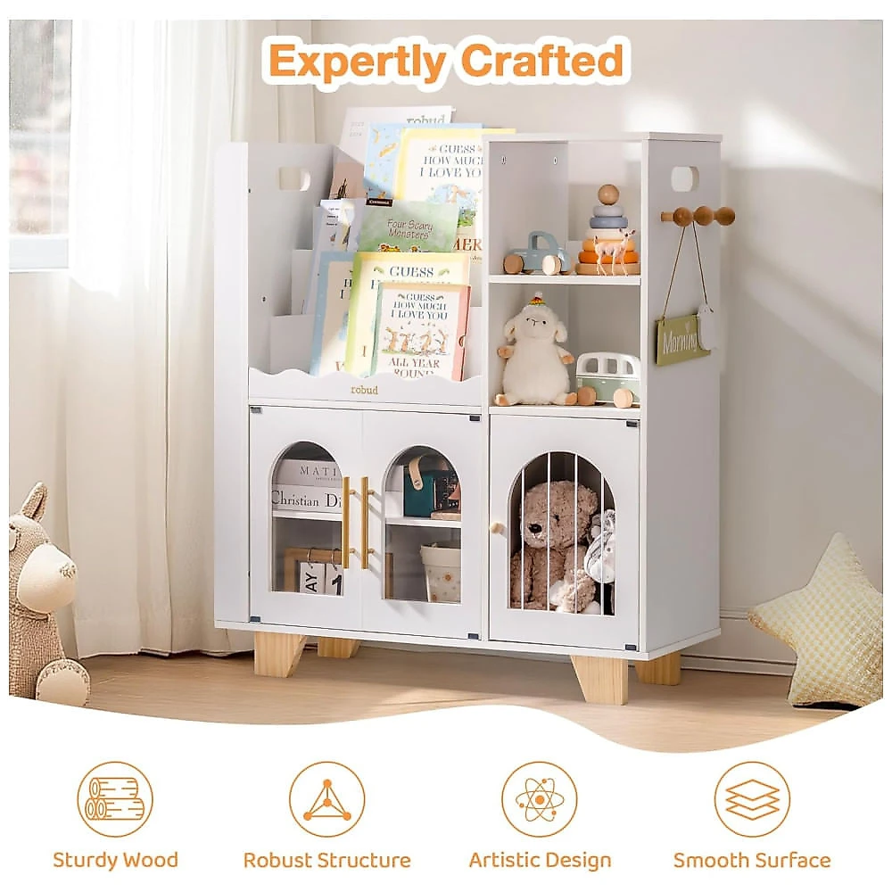 Estante de Madeira Educativa ROBUD para Organização de Brinquedos, 6 Compartimentos, Ideal para Quarto Infantil