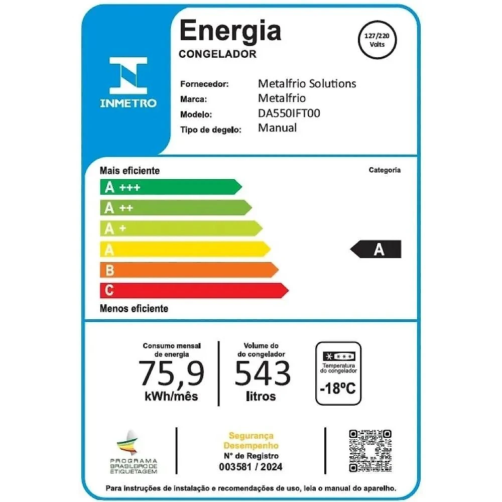 Freezer Horizontal Metalfrio DA550IFT1 543 Litros, Inverter, Branco, Bivolt