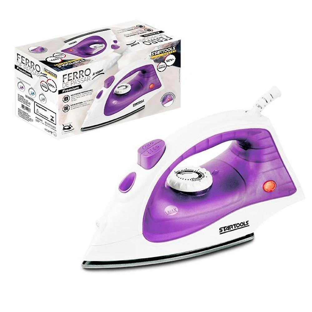 Ferro de Passar a Vapor Premium 1500W com Base Cerâmica Antiaderente Roxo 110V