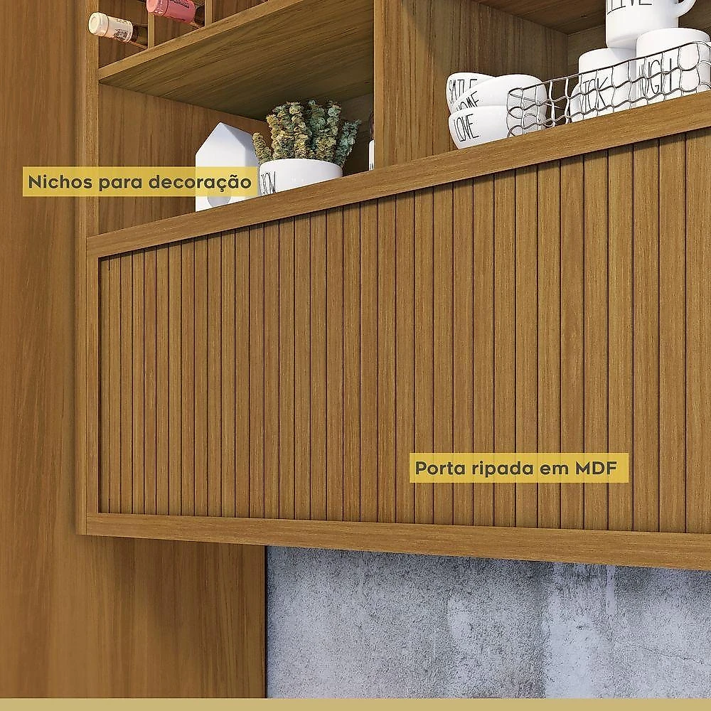 Cozinha Completa Imperatriz Ângulo 9 Peças MDF 268cm Off White e Freijó Contemporânea