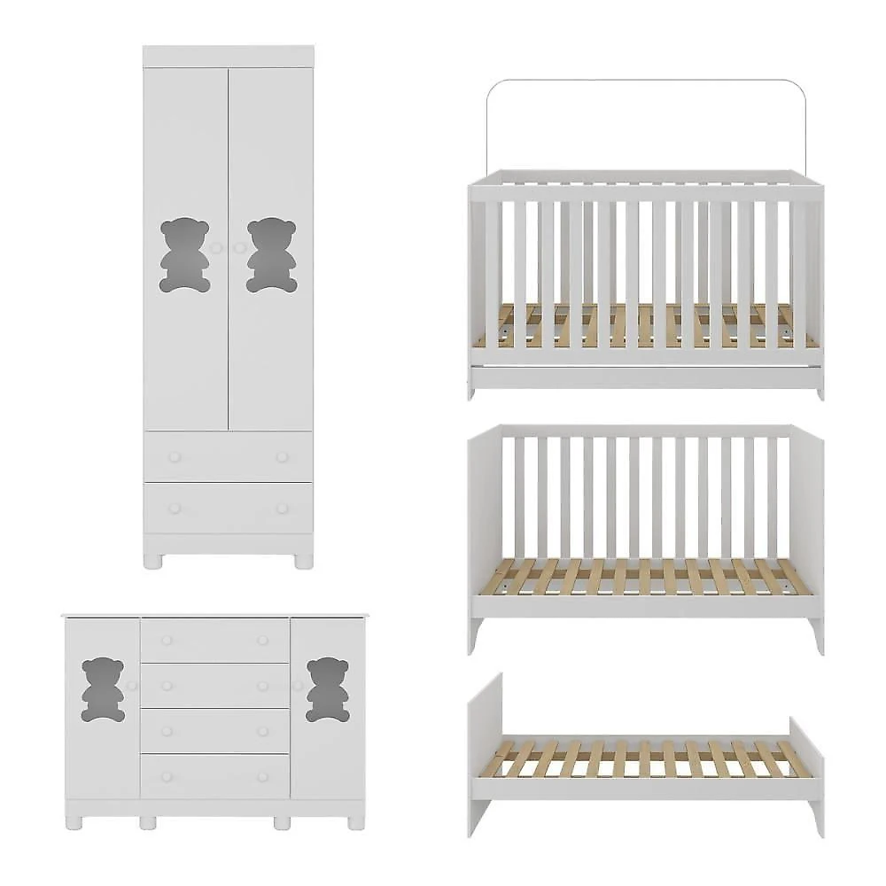 Quarto De Bebê Completo Com Berço Americano 3 Em 1 Fofura Multimóveis MP4657 Branco