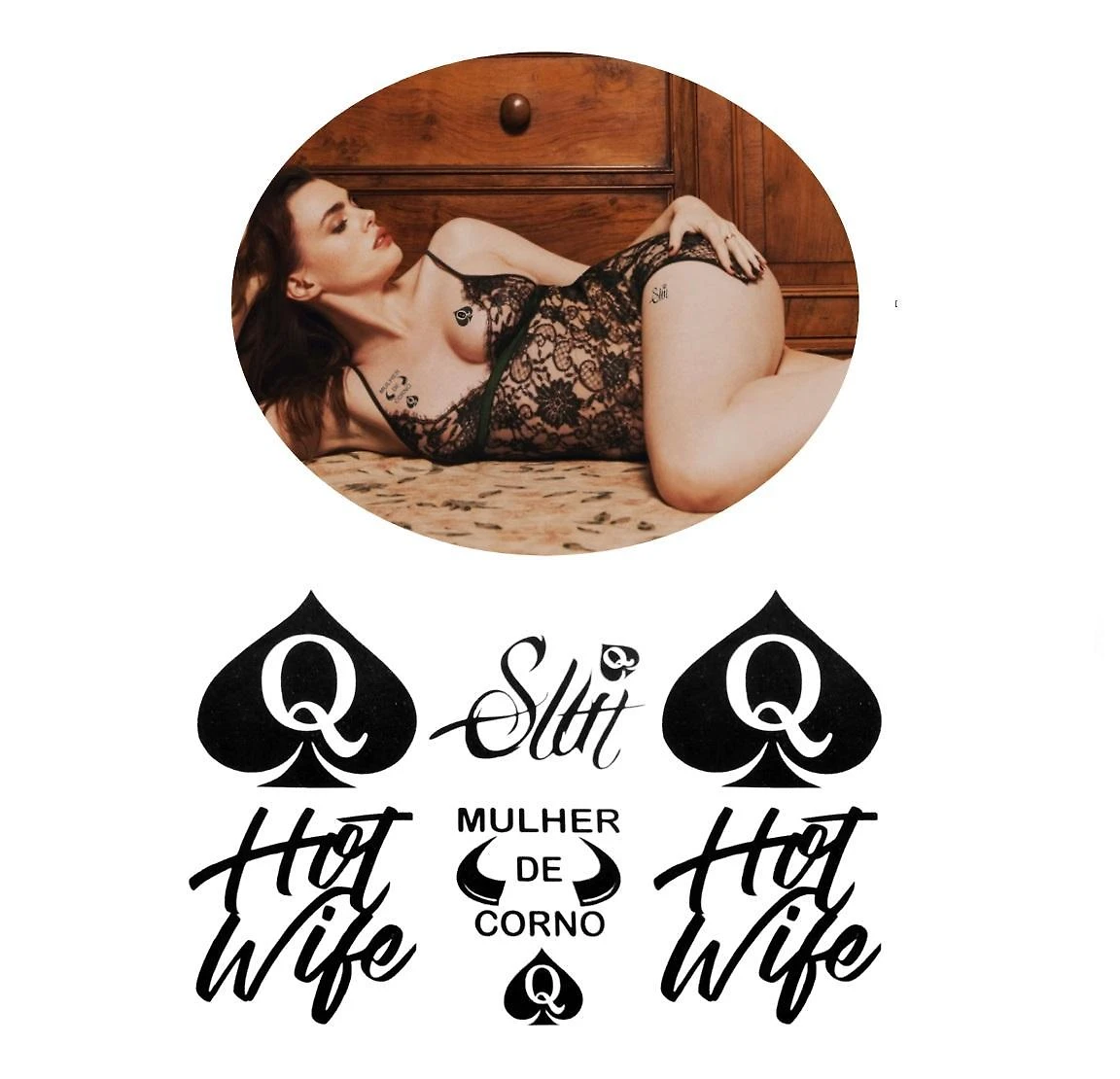 Miniatura Tatuagem Temporária Slut Hotwife Erotica Casal