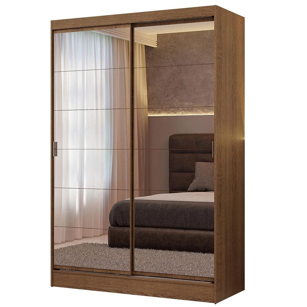 Guarda-roupa solteiro madesa luke 2 portas de correr de espelho - rustic