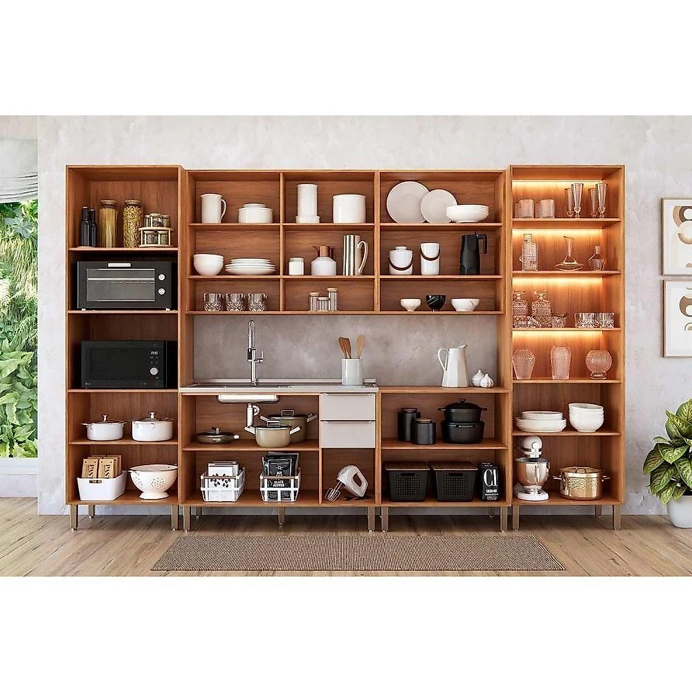 Cozinha Completa 6 Peças Divina 3 Portas 2 Gavetas MDF Cinamomo e Off White MGM