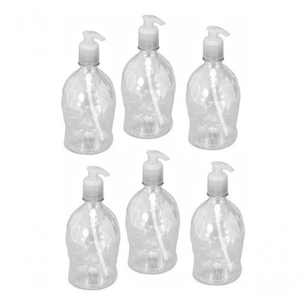 Kit 6 Dispensadores para Álcool Gel Saboneteira Pump 500ML em Plástico PET Cristal Transparente
