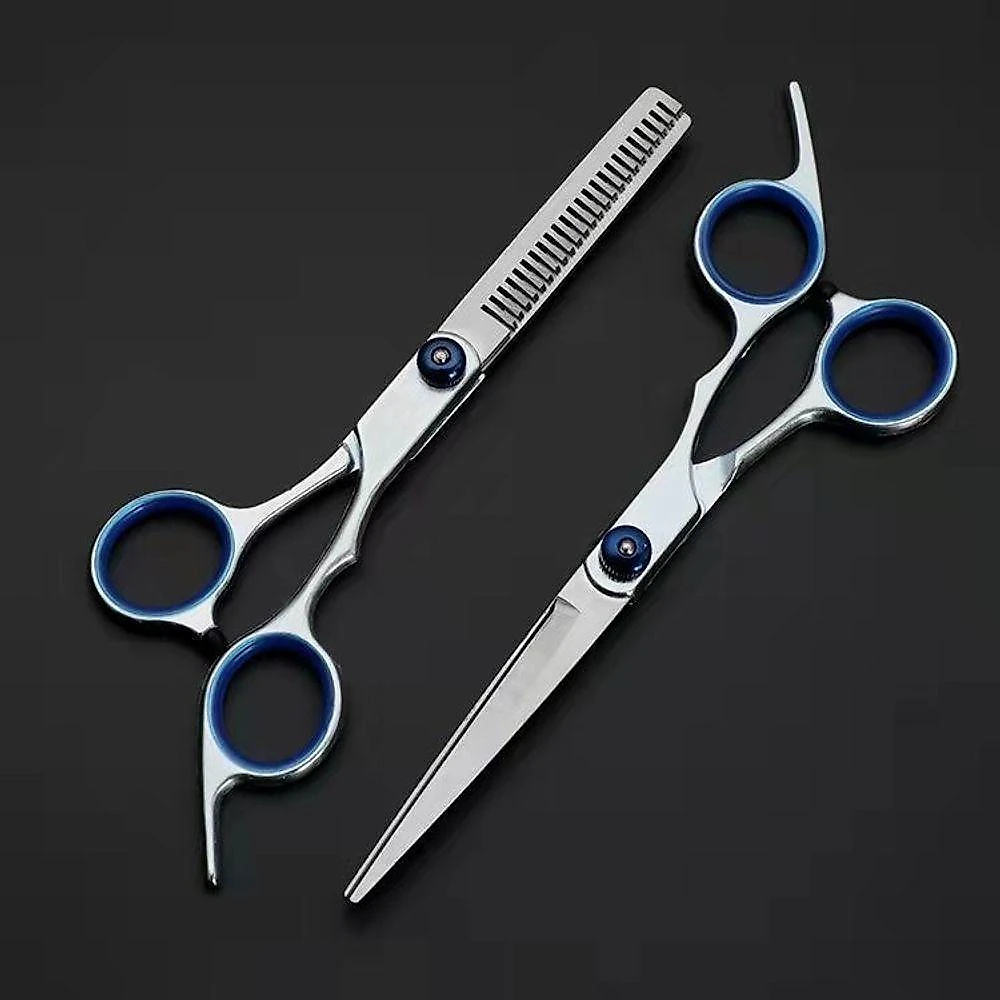 Tesoura de Cabeleireiro Kit Tear Rasteirinha 6 e 0" e Xarra de Dente 5 e 5" Fio Misto Prata OEM