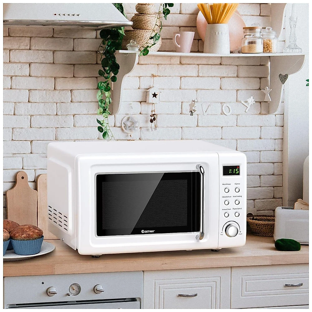 Micro Ondas Retrô de Bancada com 5 Configurações 700W, 110v, COSTWAY 23853WH CYPE, Branco