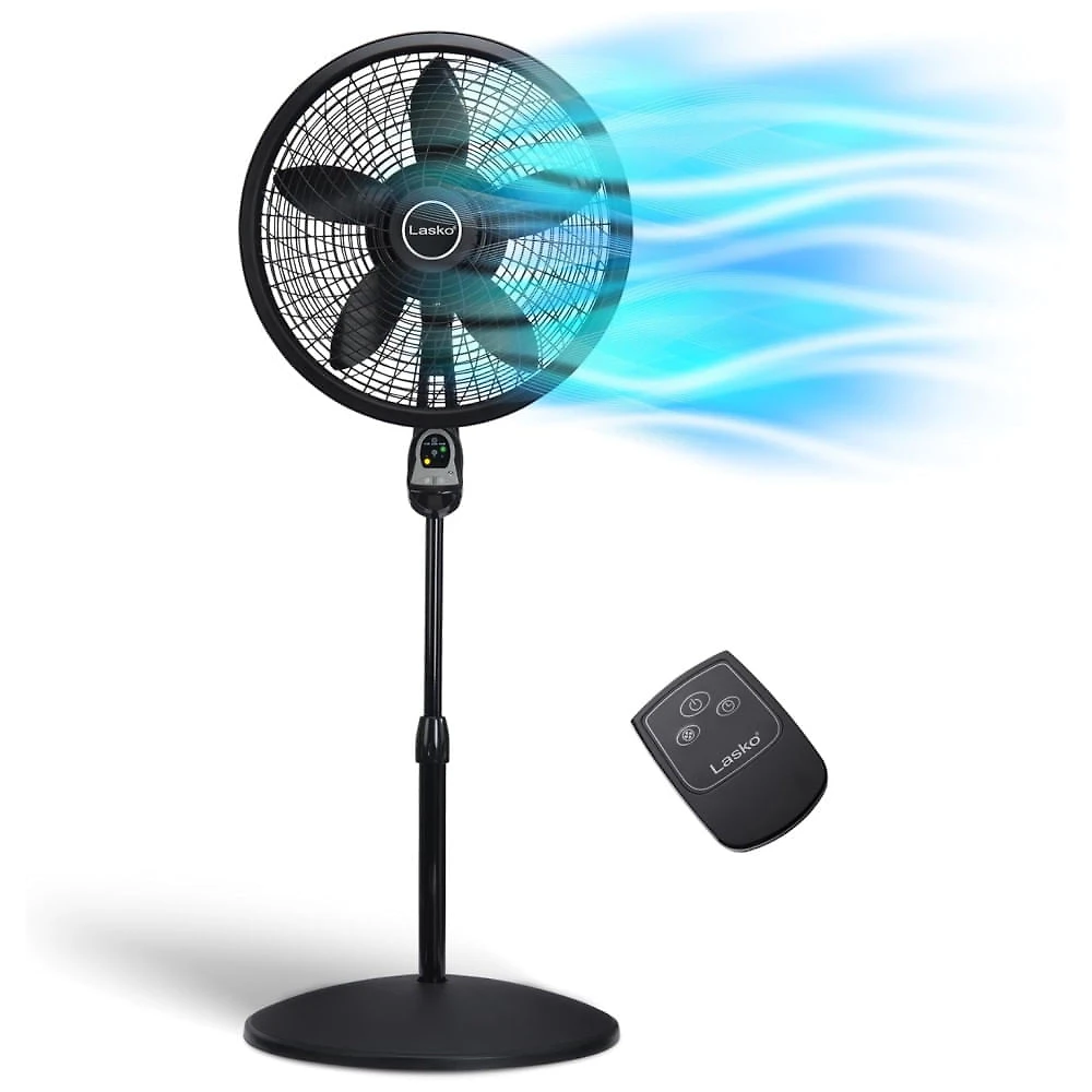 Ventilador Pedestal Oscilante com Altura Ajustável, Controle Remoto, Temporizador e 3 Velocidades, 110V 60W, Lasko, Preto