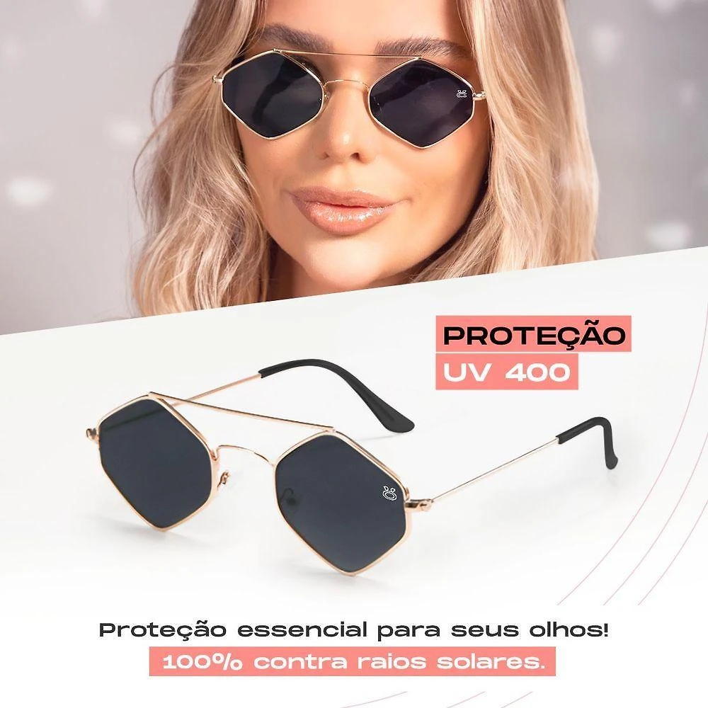 Oculos Sol Feminino Losango Aço Metal Proteção Uv Case Maria