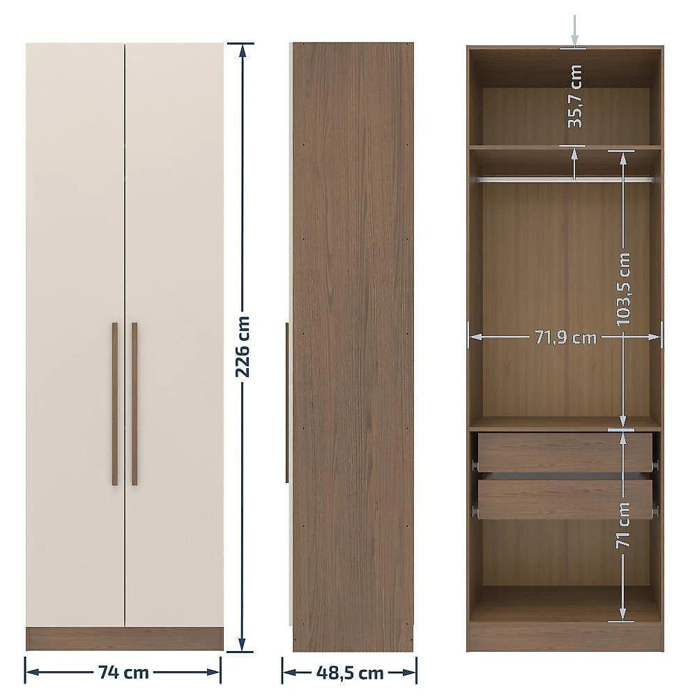 Armário modulado bartira lugano com 2 portas 2 gavetas 1 prateleira casal – avelã/capuccino