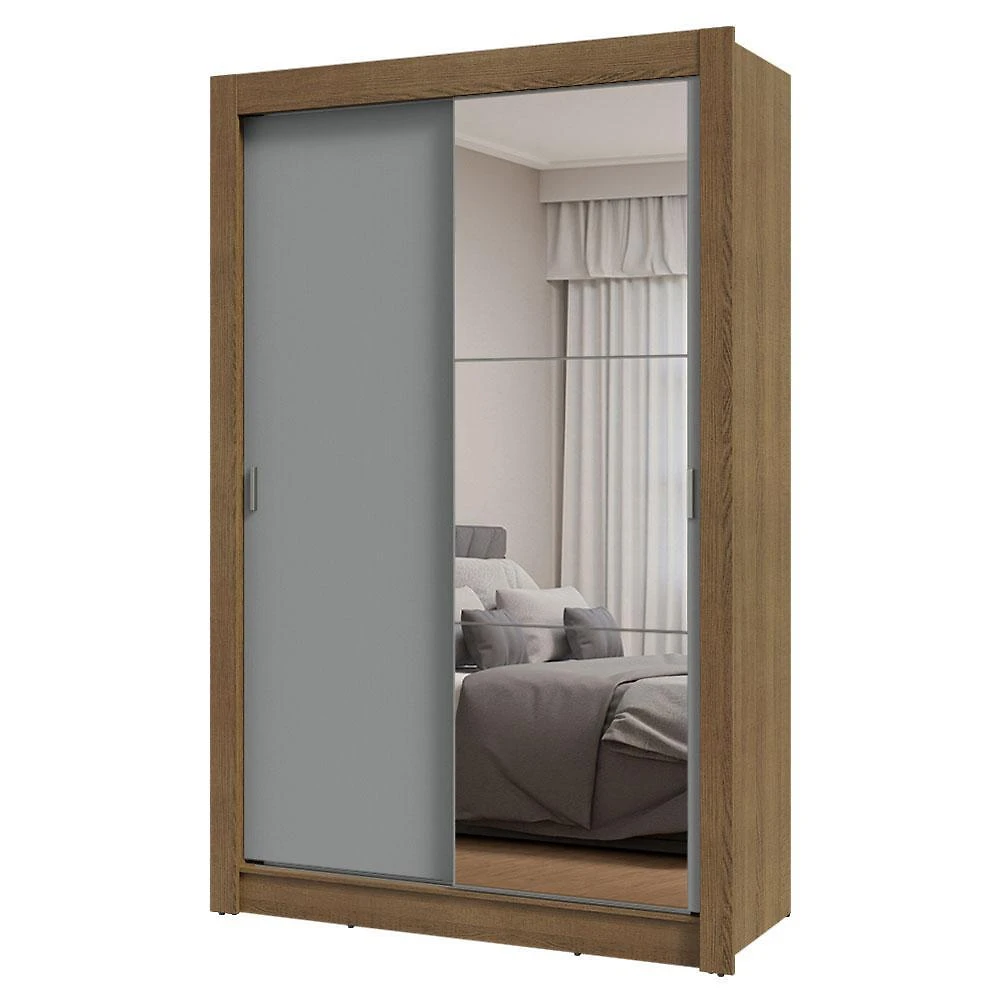 Guarda-roupa solteiro 2 portas de correr com espelho rustic/cinza milano madesa