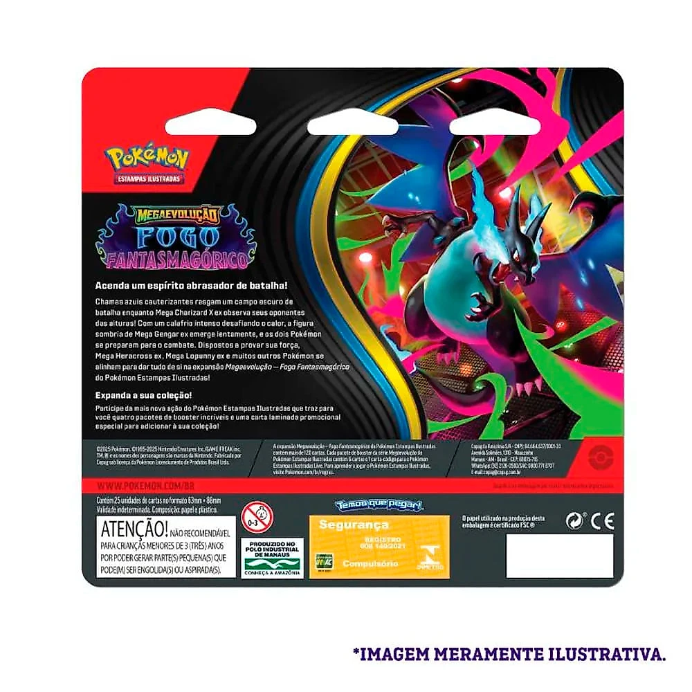 Miniatura Jogo de Cartas Pokémon Megaevolução Fogo Fantasmagórico Estampas Ilustradas Blister Quadruplo 4 Pacotes
