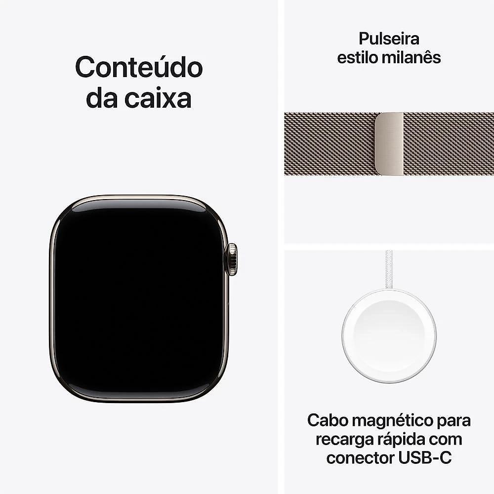Apple Watch Series 11 GPS + Cellular - Caixa natural de titânio – 46 mm - Pulseira natural estilo milanês – P/M