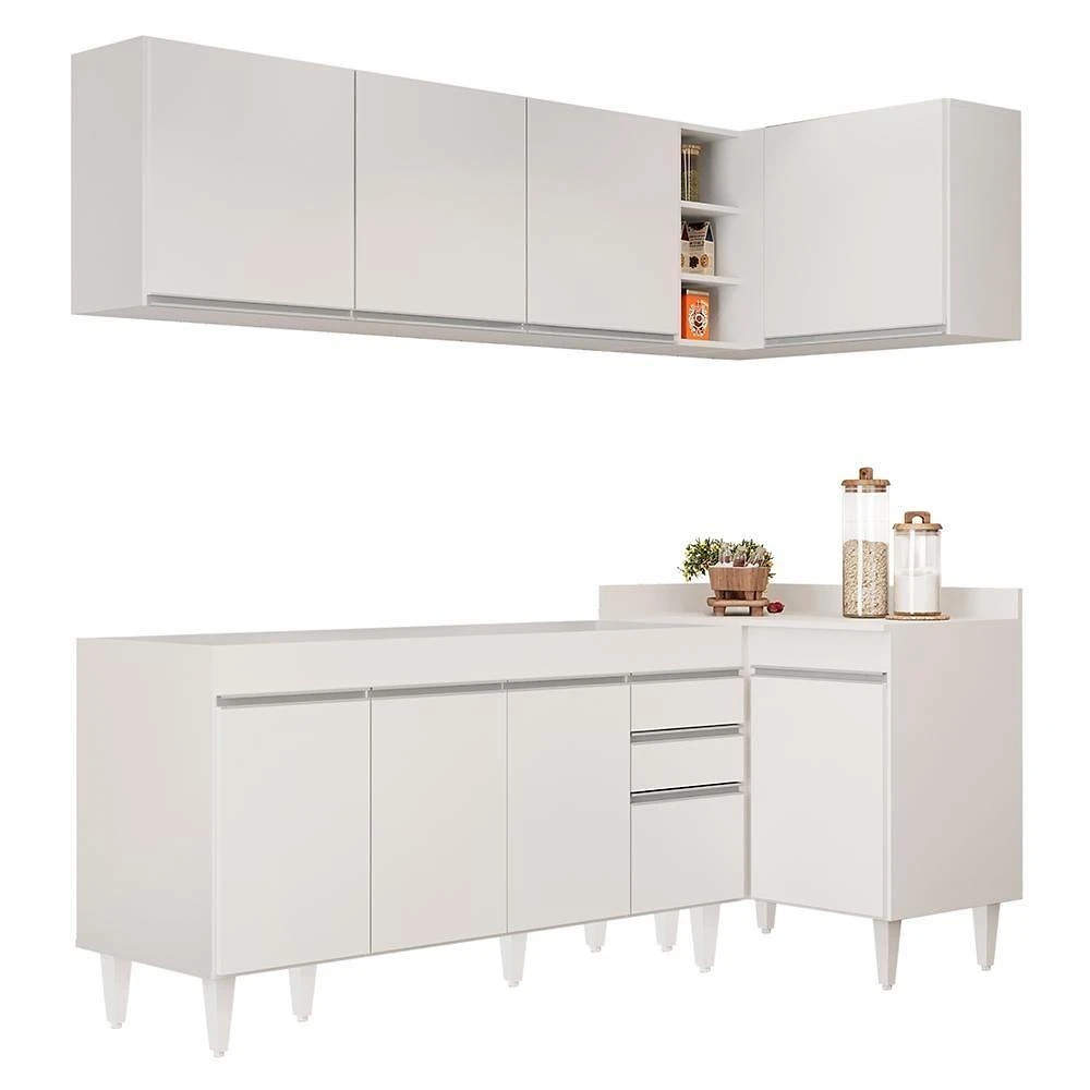 Armário De Cozinha Modulado De Canto Esquerdo 4 Peças Cp49 Balcão Sem Tampo Branco - Lumil