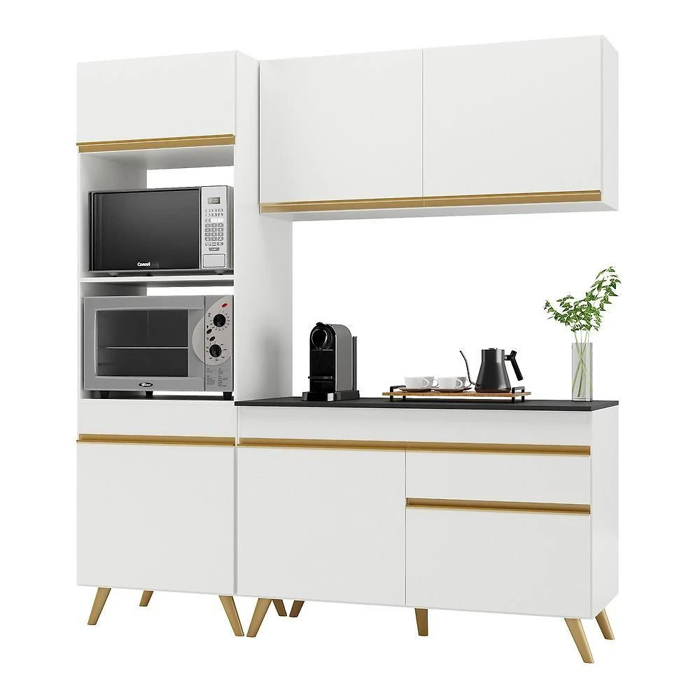 Armário De Cozinha Compacta 182cm V3694 Branco Dourado