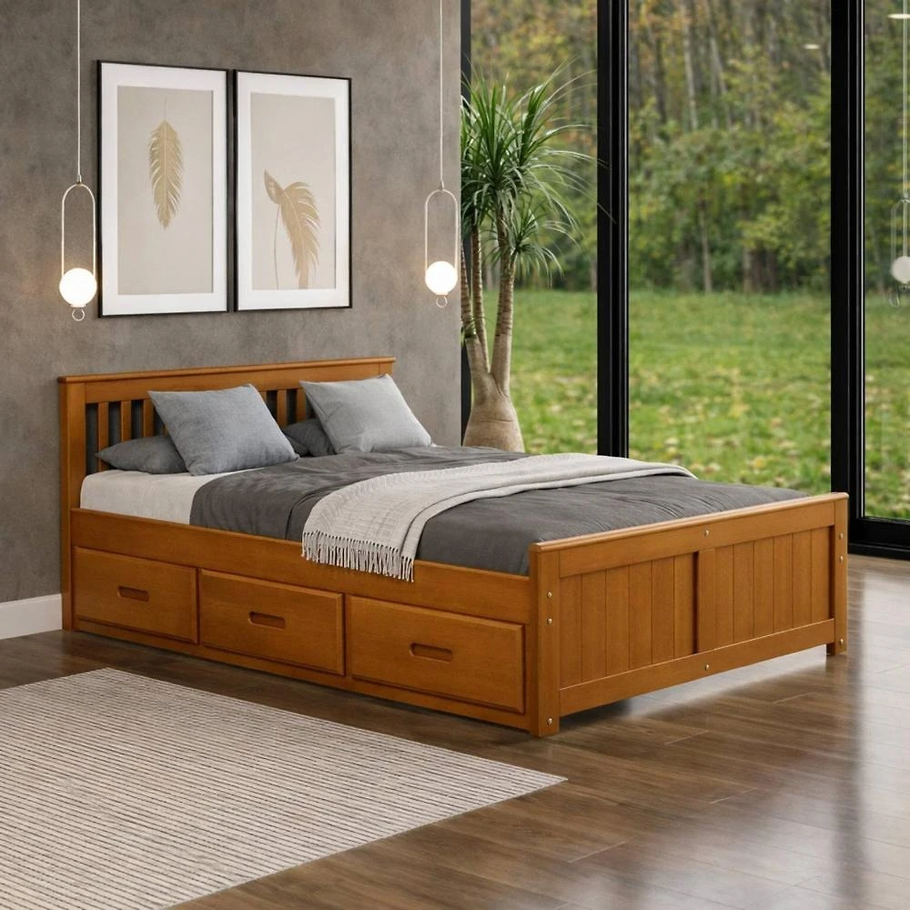 Cama Full 06 Gavetas Madeira Maciça 153x197cm 80cm de alturas Amendoa tons&madeira