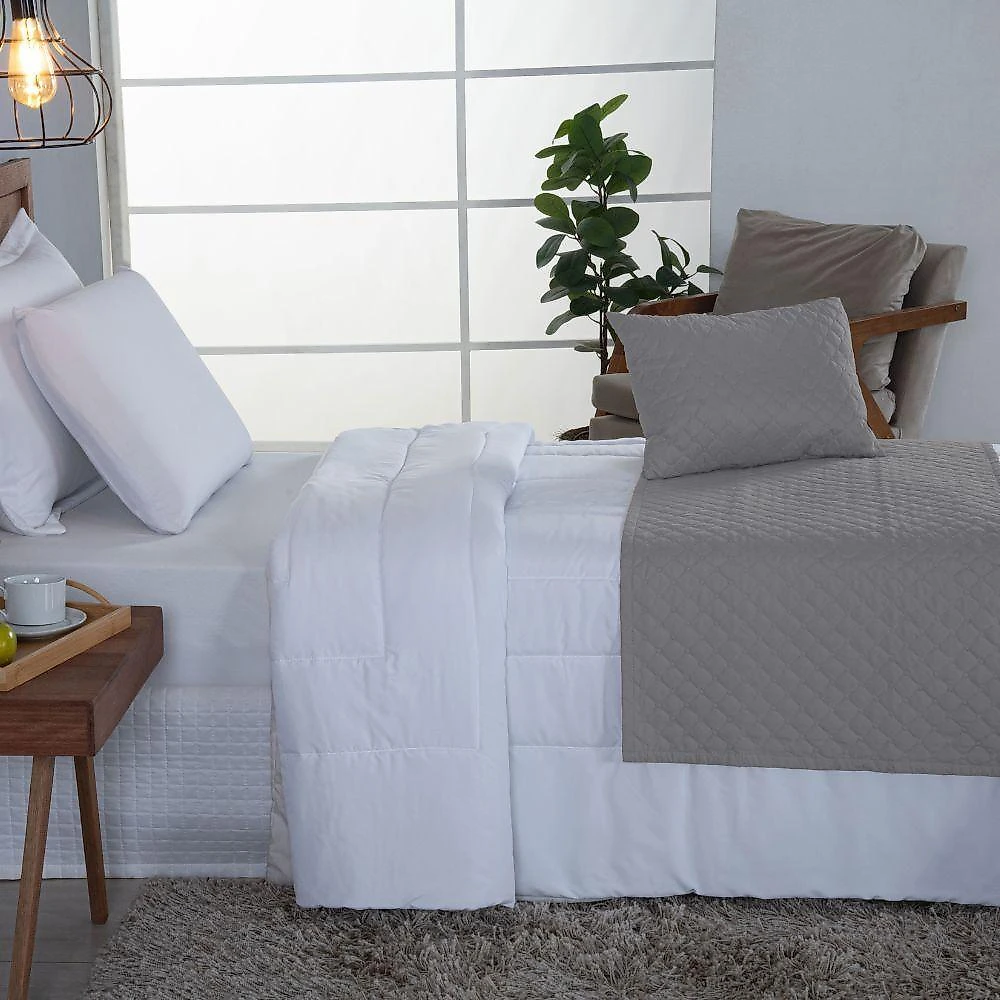 Kit Peseira de Cama Solteiro Comfort Microfibra 3 Peças Cinza Valle Distribuidora
