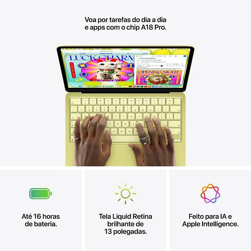 MacBook Neo Apple 13" Chip A18 Pro CPU de 6 núcleos GPU de 5 núcleos 512GB Touch ID- Amarelo-cítrico