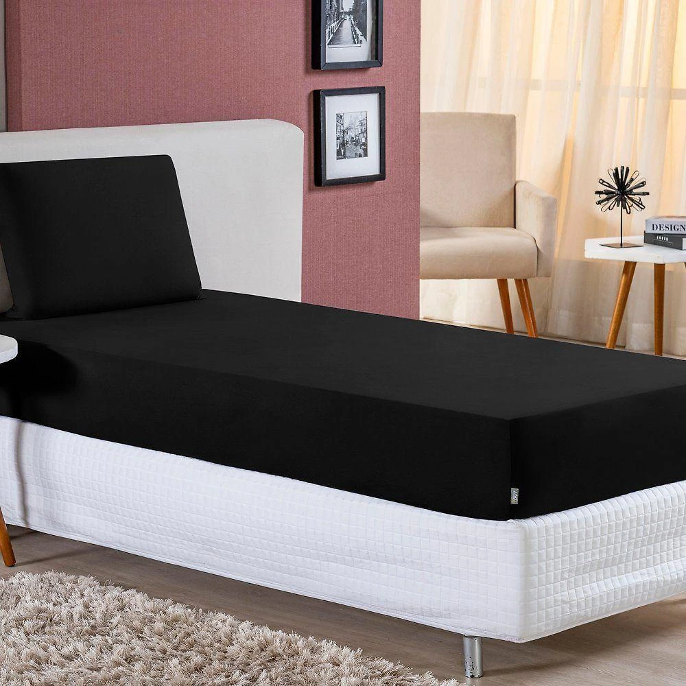 Jogo De Cama Solteiro Nobre 2 Peças Lençol Com Elástico De 30cm De Altura Malha 100% Algodão - Preto