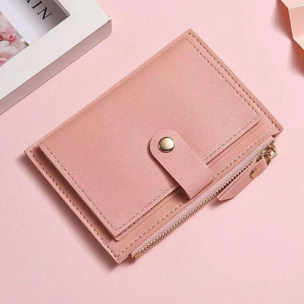 Carteira Feminina OEM em Couro Pu 13,5cm X 9cm X 1cm Rosa para Uso Diário