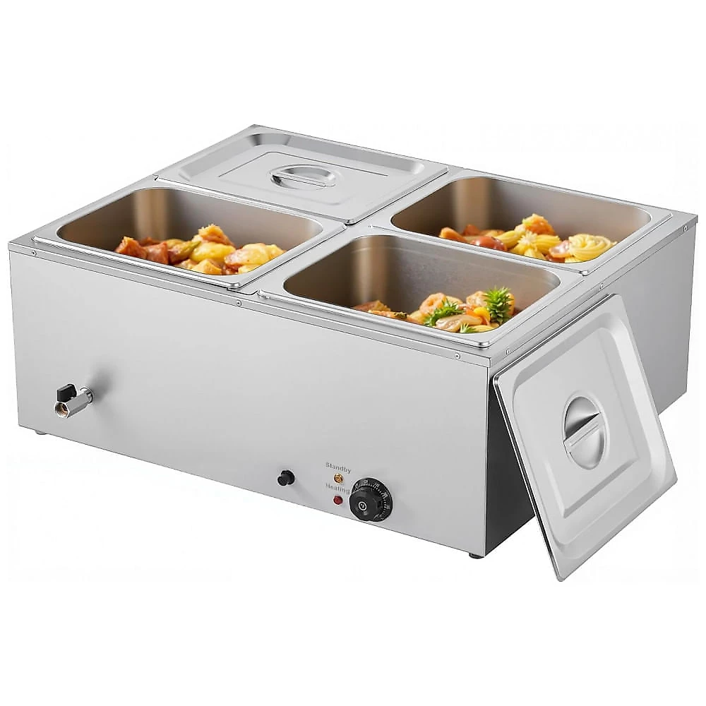 Banho-Maria Elétrico Comercial VEVOR M-1222 1500W 4 Cubas Aço Inoxidável 22,7 Litros 240V